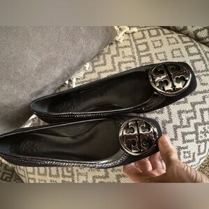 Tory Burch Black Flats with Signature Medallion